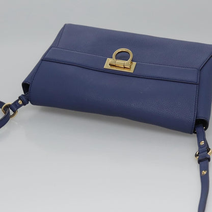 Salvatore Ferragamo Abbey Shoulder Bag Leather, BLUE, LEATHER, Shoulder bag