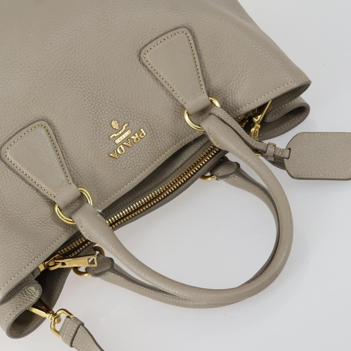 Prada Convertible Shopper Tote Vitello Daino, GRAY, LEATHER, Tote bag