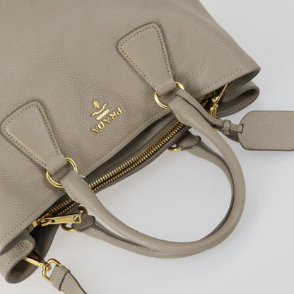 Prada Convertible Shopper Tote Vitello Daino, GRAY, LEATHER, Tote bag