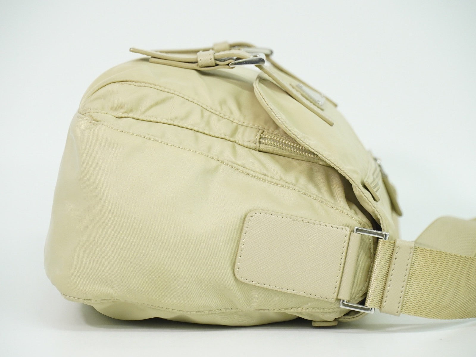 Prada Double Buckle Flap Messenger Bag Re-Nylon, BEIGE, NYLON, Shoulder bag