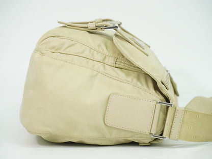 Prada Double Buckle Flap Messenger Bag Re-Nylon, BEIGE, NYLON, Shoulder bag