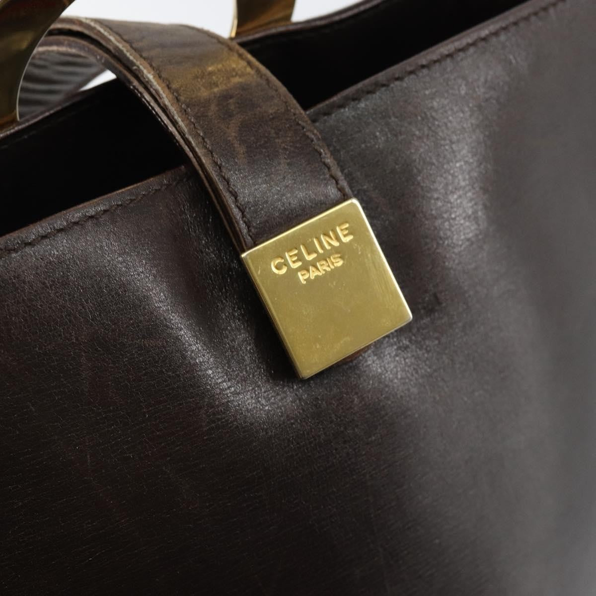 Celine Circle logo Leather, BROWN, LEATHER, Shoulder bag