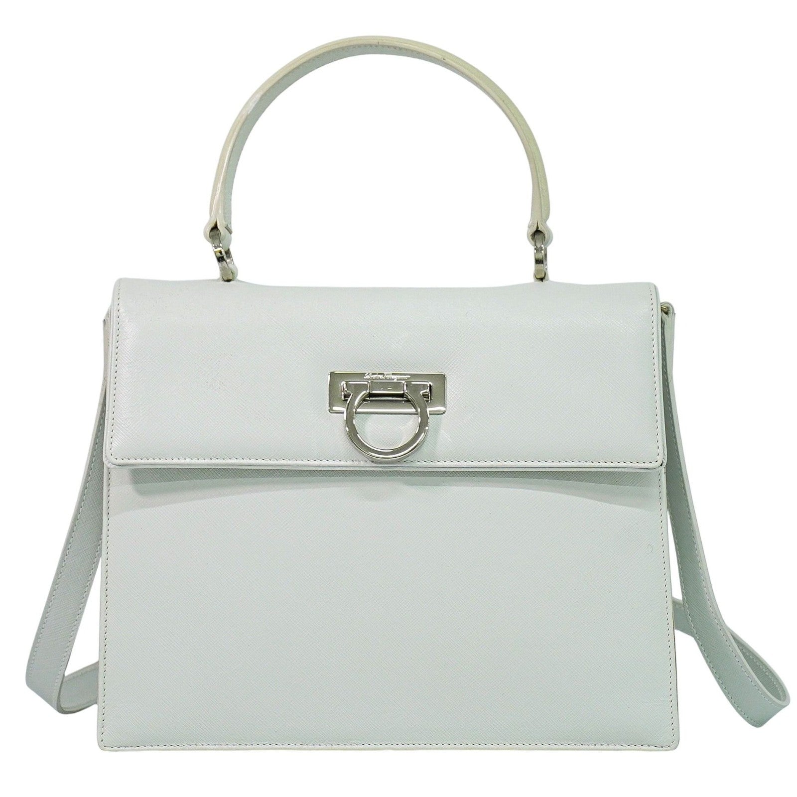 Salvatore Ferragamo Gancini handbag Leather, WHITE, LEATHER, Handbag