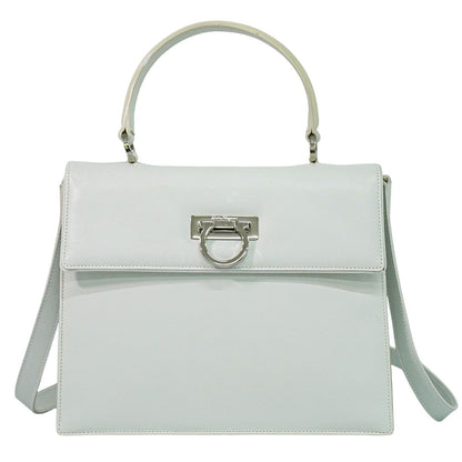 Salvatore Ferragamo Gancini handbag Leather, WHITE, LEATHER, Handbag