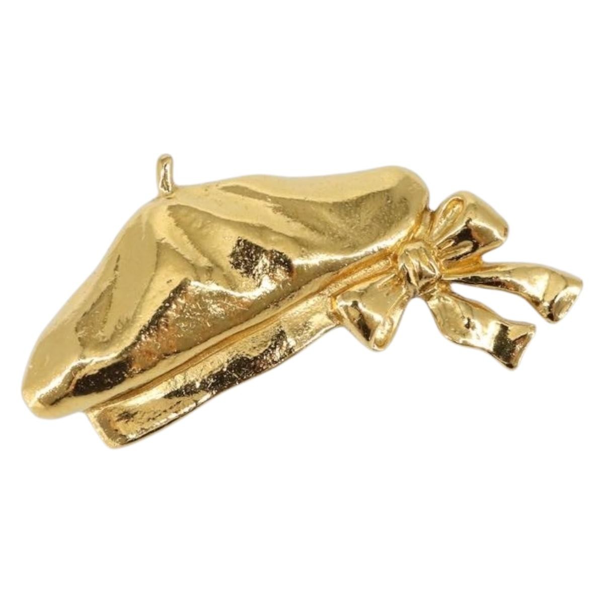Chanel Beret Hat Brooch Gold Plated, GOLD, METAL, Brooch
