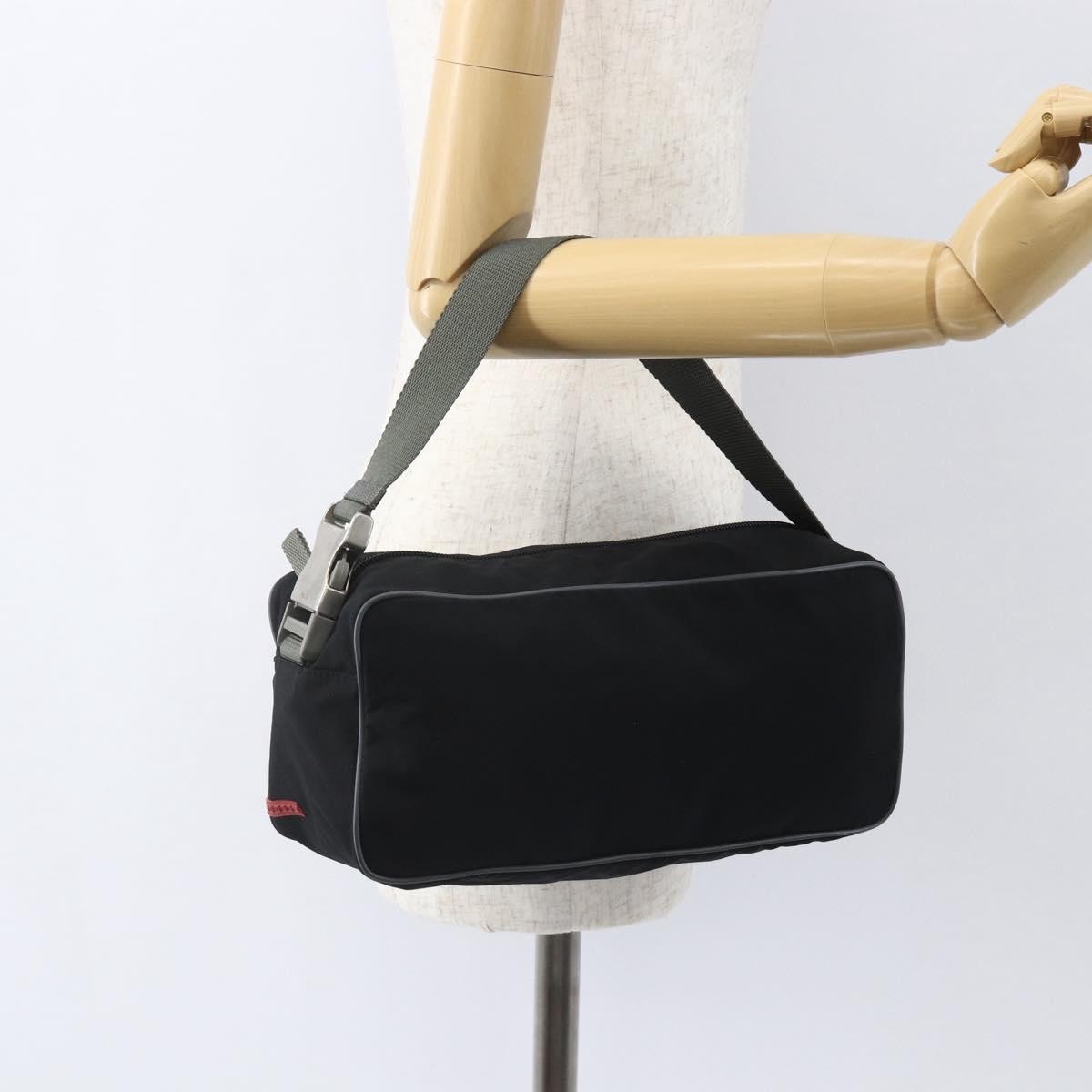 Prada Sport Zip Shoulder Bag Tessuto, BLACK, NYLON, Shoulder bag