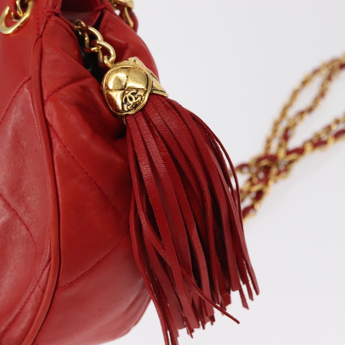 Chanel Vintage Diamond CC Tassel Shoulder Bag Quilted Leather, RED, LEATHER, Shoulder bag