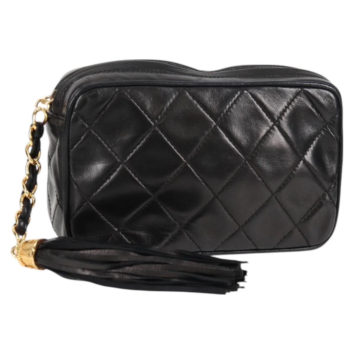 Chanel Camera CC Tassel Bag Leather, BLACK, LEATHER, Clutche & pouche