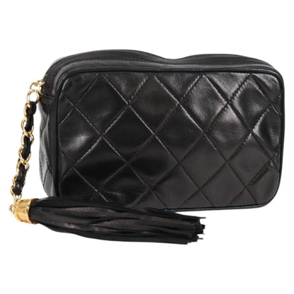 Chanel Camera CC Tassel Bag Leather, BLACK, LEATHER, Clutche & pouche