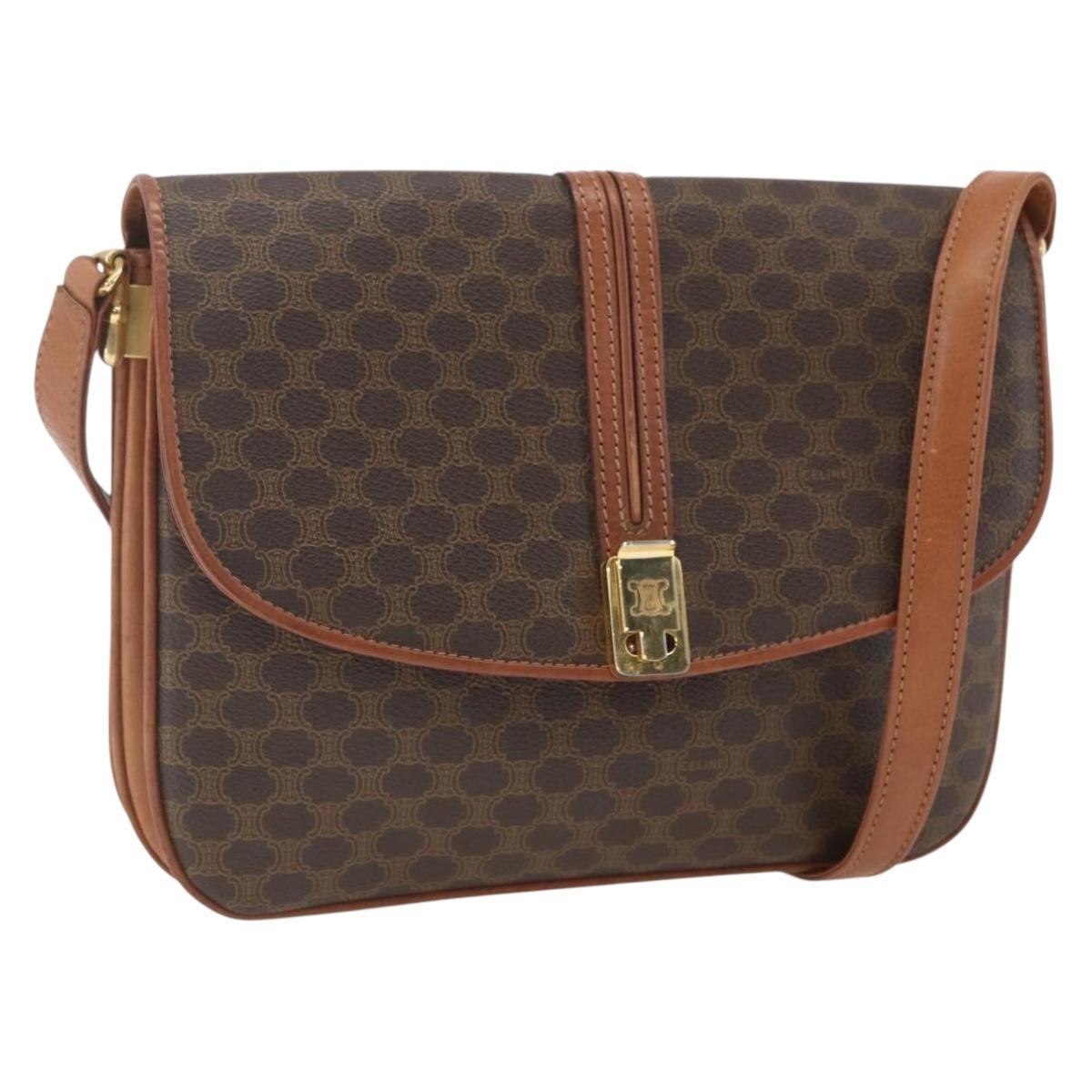 Celine Vintage Macadam Shoulder Bag Canvas and Leather, BROWN, CANVAS, Shoulder bag