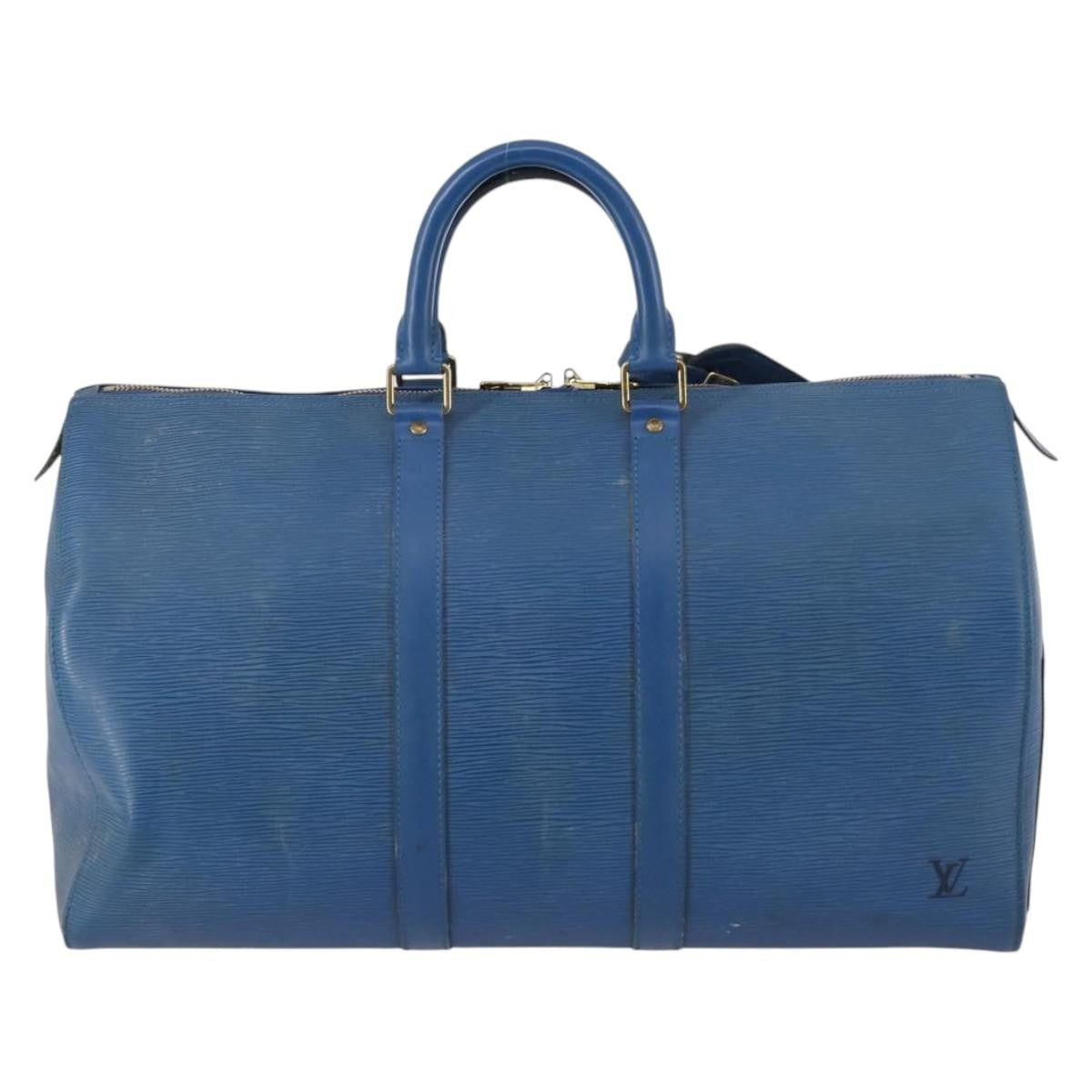 Louis Vuitton Keepall Bag Epi Leather, BLUE, LEATHER, Travel bag
