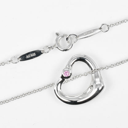 Tiffany & Co. Elsa Peretti Open Heart Pendant Necklace Sterling Silver with Pink Sapphire, SILVER, SILVER, Necklace