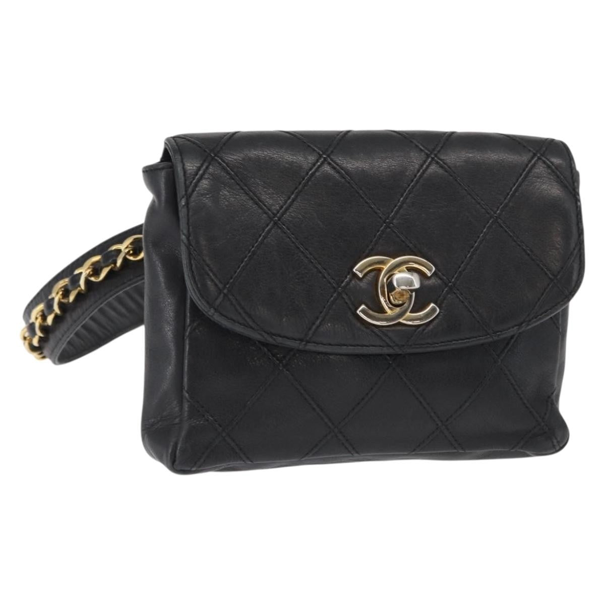 Chanel Vintage CC Flap Waist Bag Quilted Leather, BLACK, LEATHER, Clutche & pouche