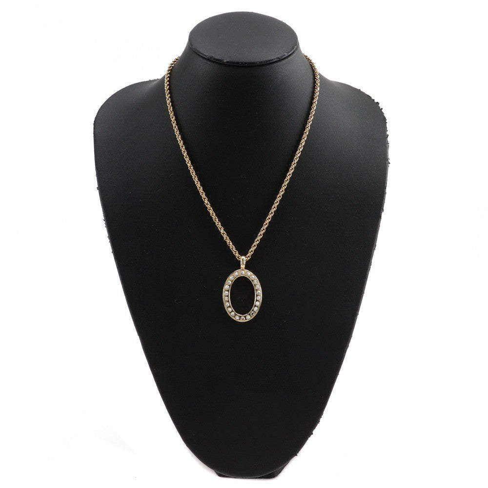 Christian Dior VIntage Circle Pendant Necklace Metal with Crystals, GOLD, GOLD_PLATED, Necklace