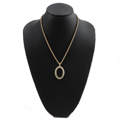Christian Dior VIntage Circle Pendant Necklace Metal with Crystals, GOLD, GOLD_PLATED, Necklace