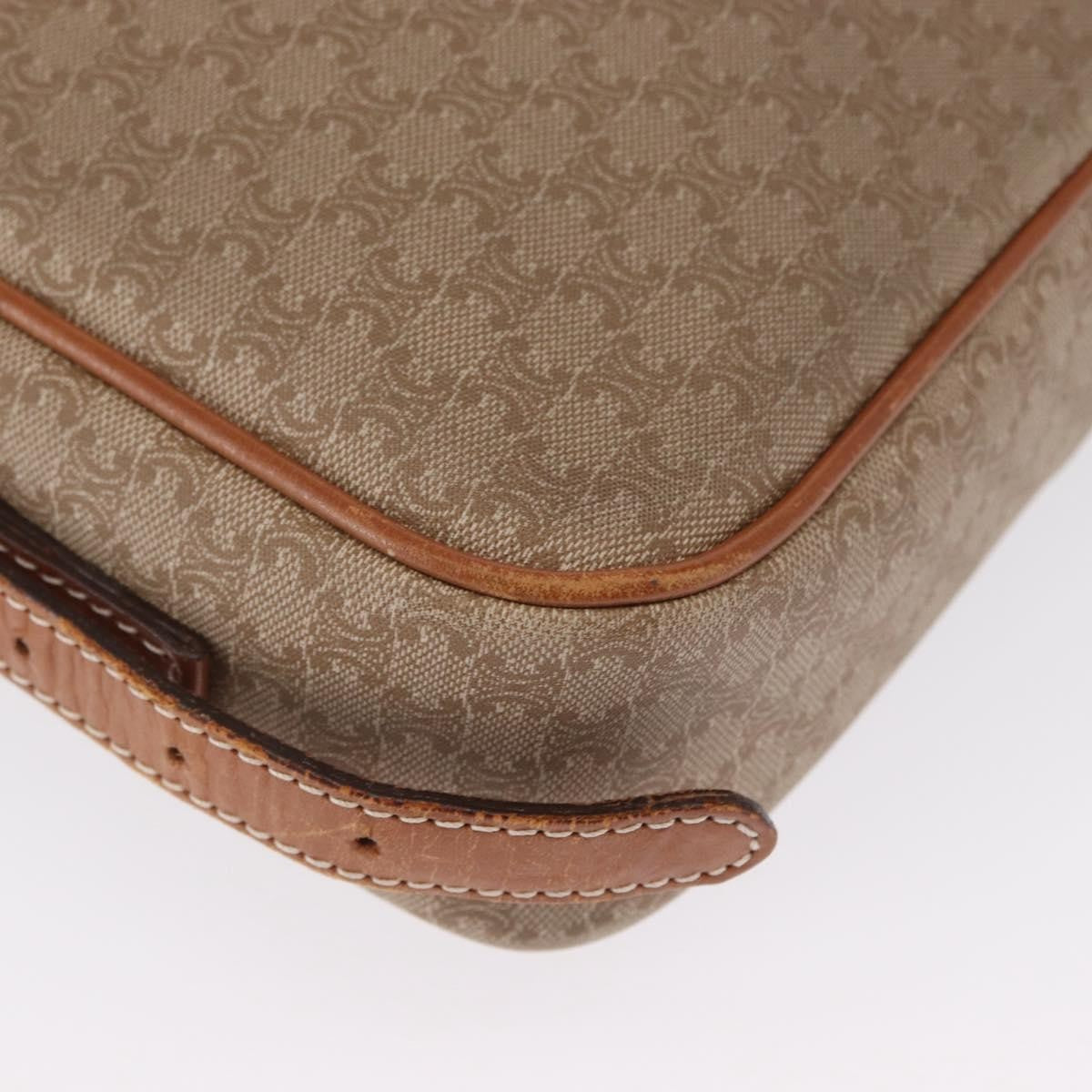 Celine Vintage Macadam Shoulder Bag Canvas and Leather, BEIGE, CANVAS, Shoulder bag