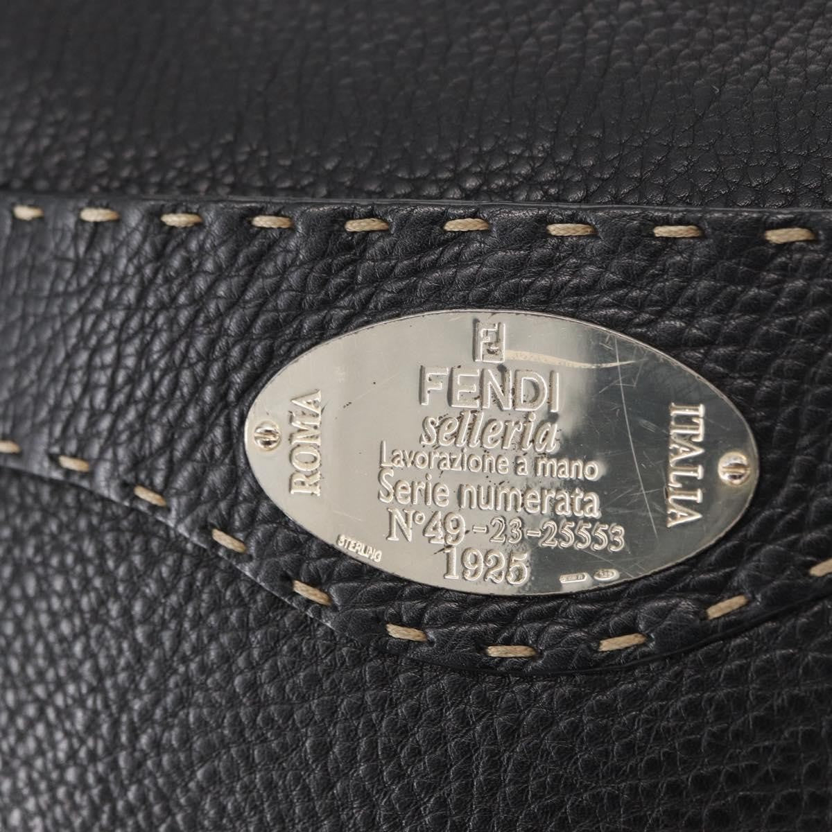 Fendi Vintage Selleria Zip Messenger Bag Leather, BLACK, LEATHER, Shoulder bag