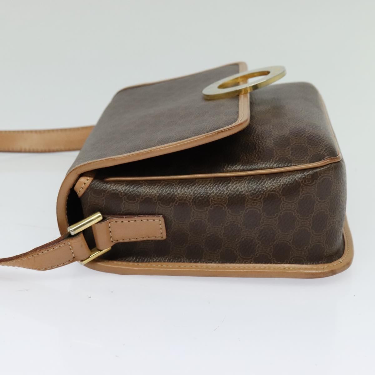 Celine Vintage Macadam Circle Logo Shoulder Bag Canvas and Leather, BROWN, CANVAS, Shoulder bag