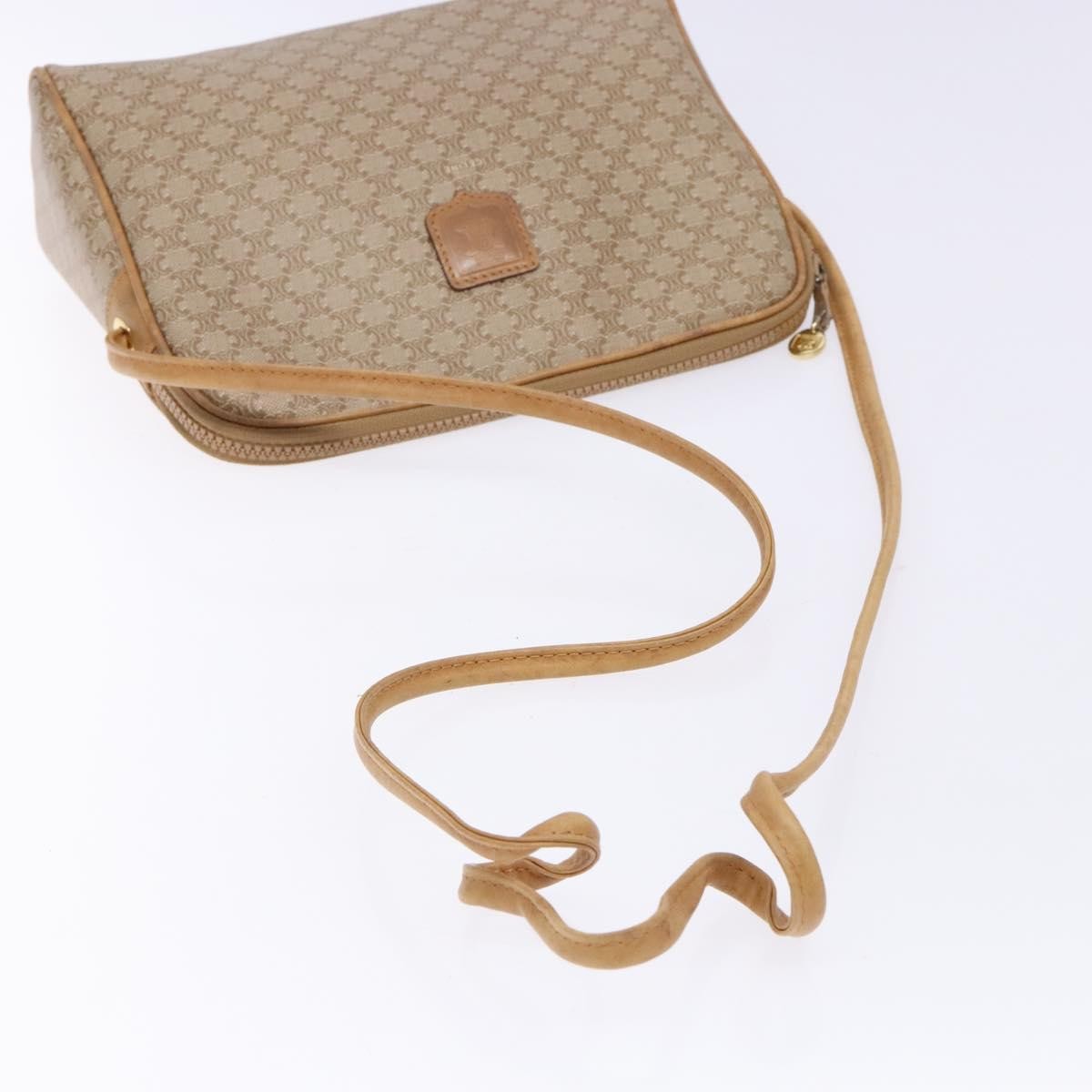 Celine Vintage Macadam Shoulder Bag Canvas and Leather, BEIGE, CANVAS, Shoulder bag