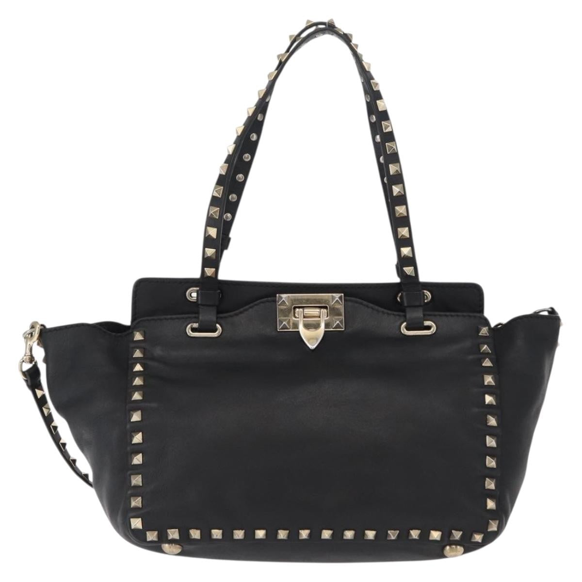 Valentino Garavani Rockstud Tote Textured Leather, BLACK, LEATHER, Tote bag