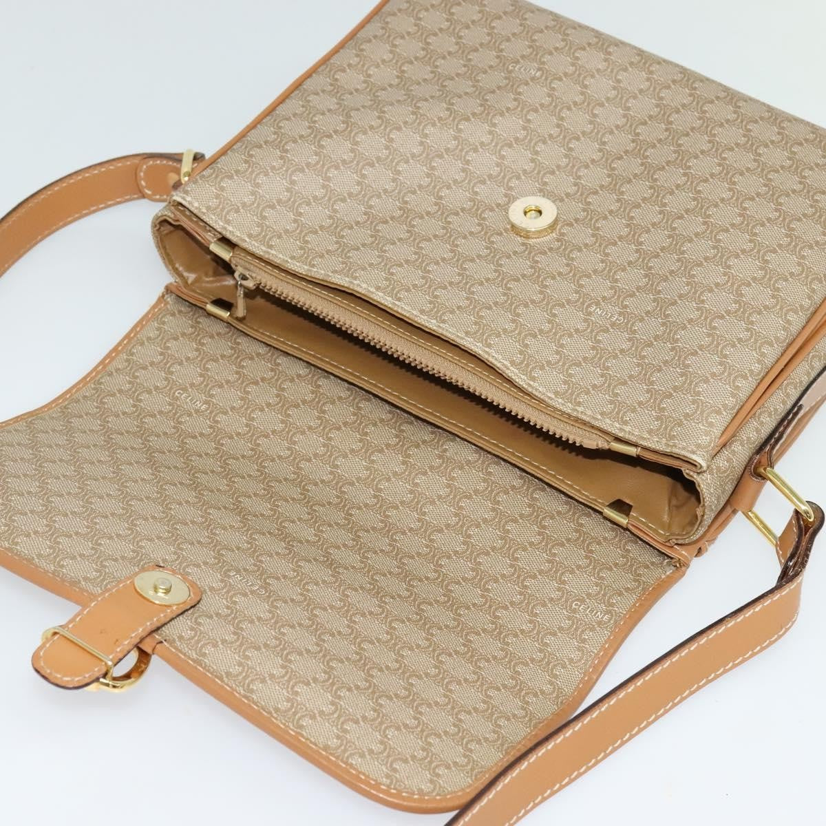 Celine Macadam Shoulder Bag Canvas, BEIGE, CANVAS, Shoulder bag
