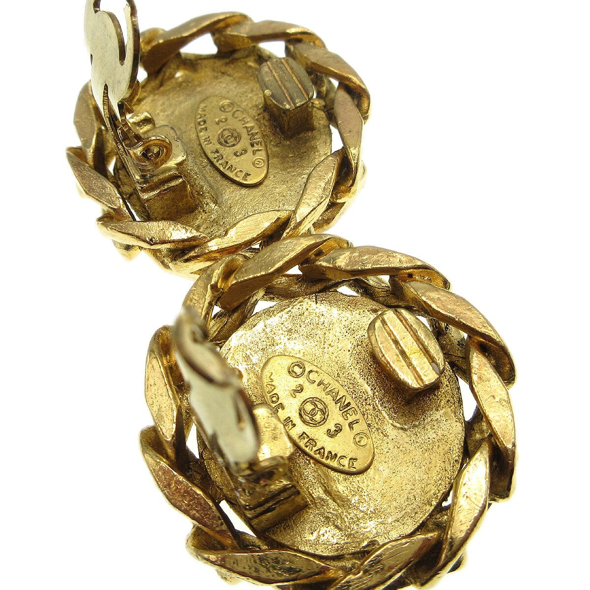 Chanel CC Button Clip-On Earrings Metal with Faux Pearl, GOLD, GOLD_PLATED, Earrings