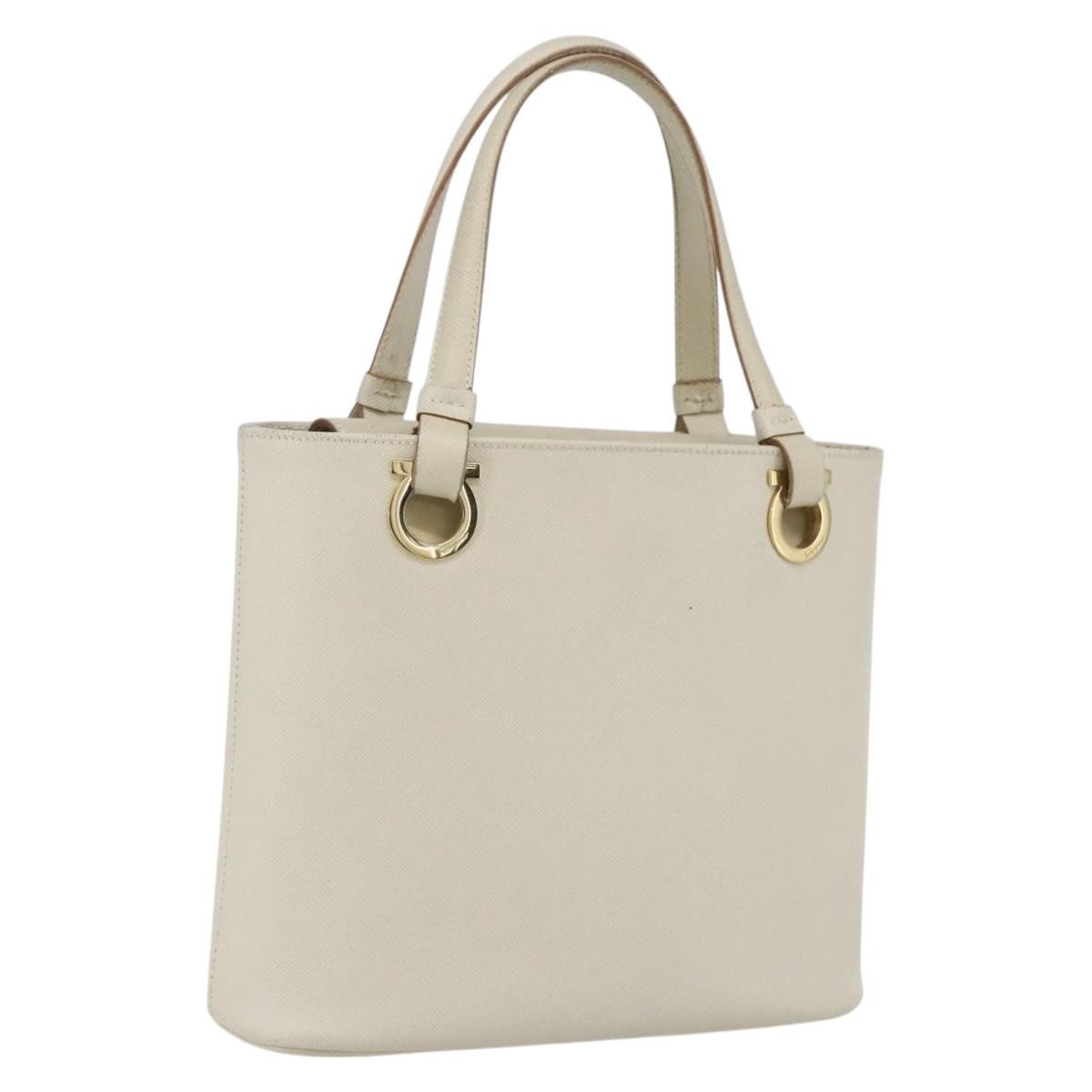 Salvatore Ferragamo Gancini handbag Leather, WHITE, LEATHER, Handbag