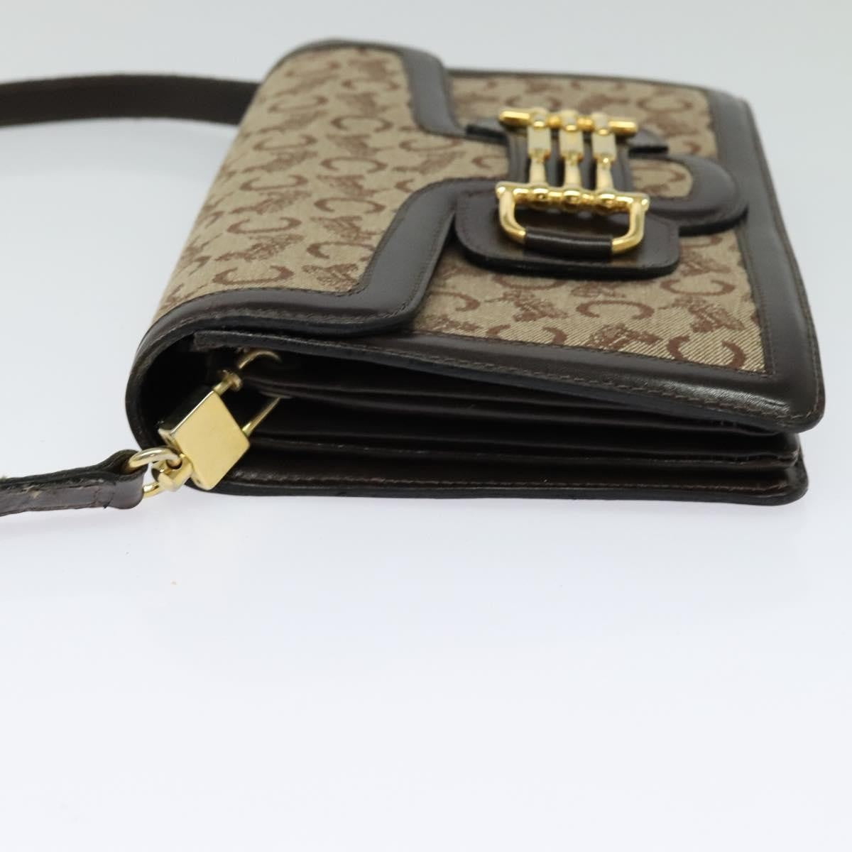 Celine C Sulky Shoulder bag Canvas and Leather, BROWN, CANVAS, Shoulder bag