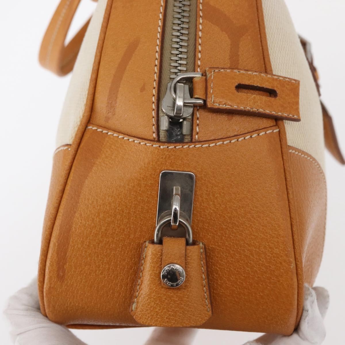 Prada Bowler Bag Canvas with Leather, BEIGE, CANVAS, Handbag