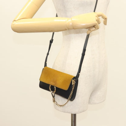 Chloe Faye Shoulder Bag Leather and Suede, NAVY, LEATHER, Shoulder bag