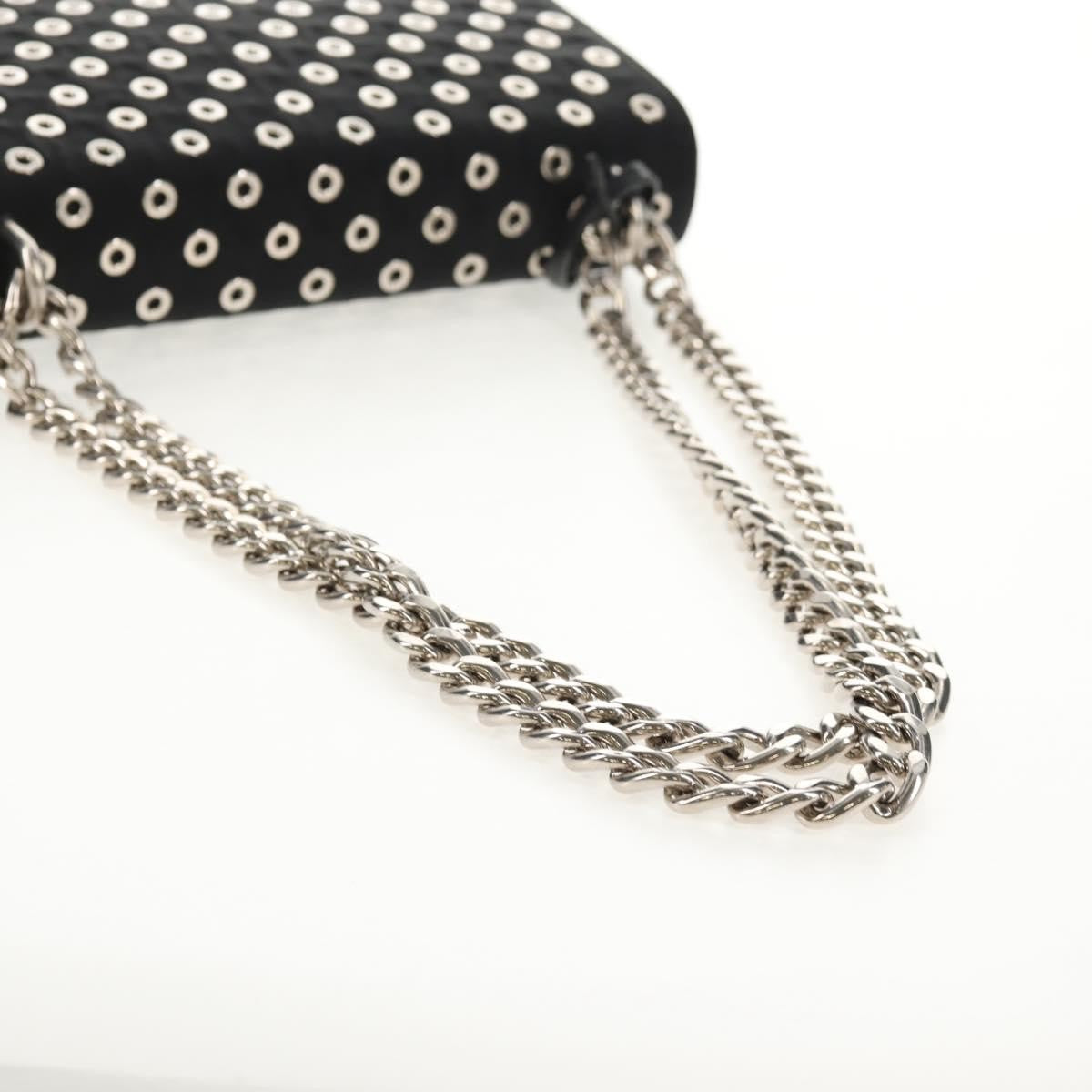 Prada Grommet Chain Flap Shoulder Bag Tessuto with Soft Calf, BLACK, NYLON, Shoulder bag