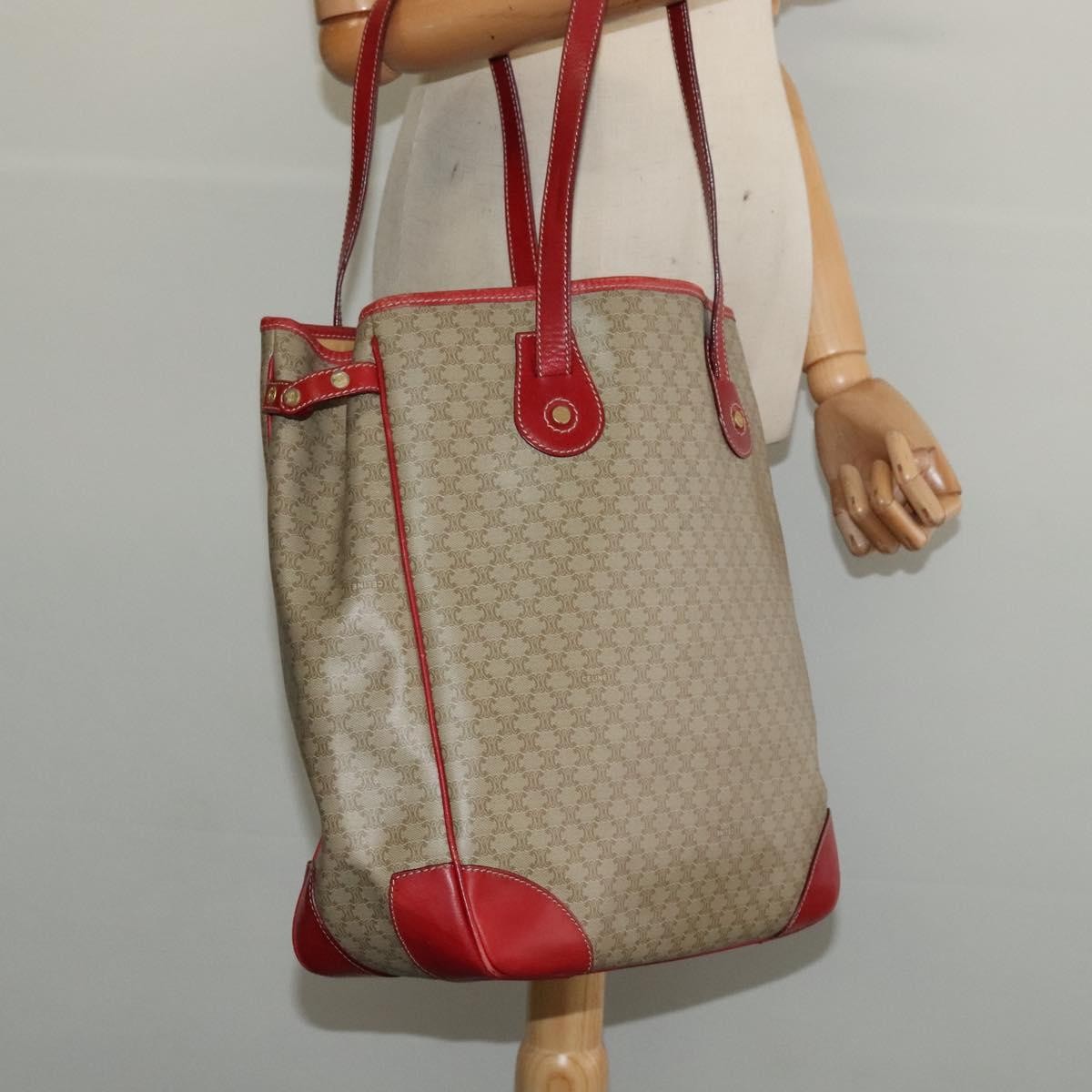 Celine Vintage Macadam Tote bag Canvas and Leather, BEIGE, CANVAS, Tote bag