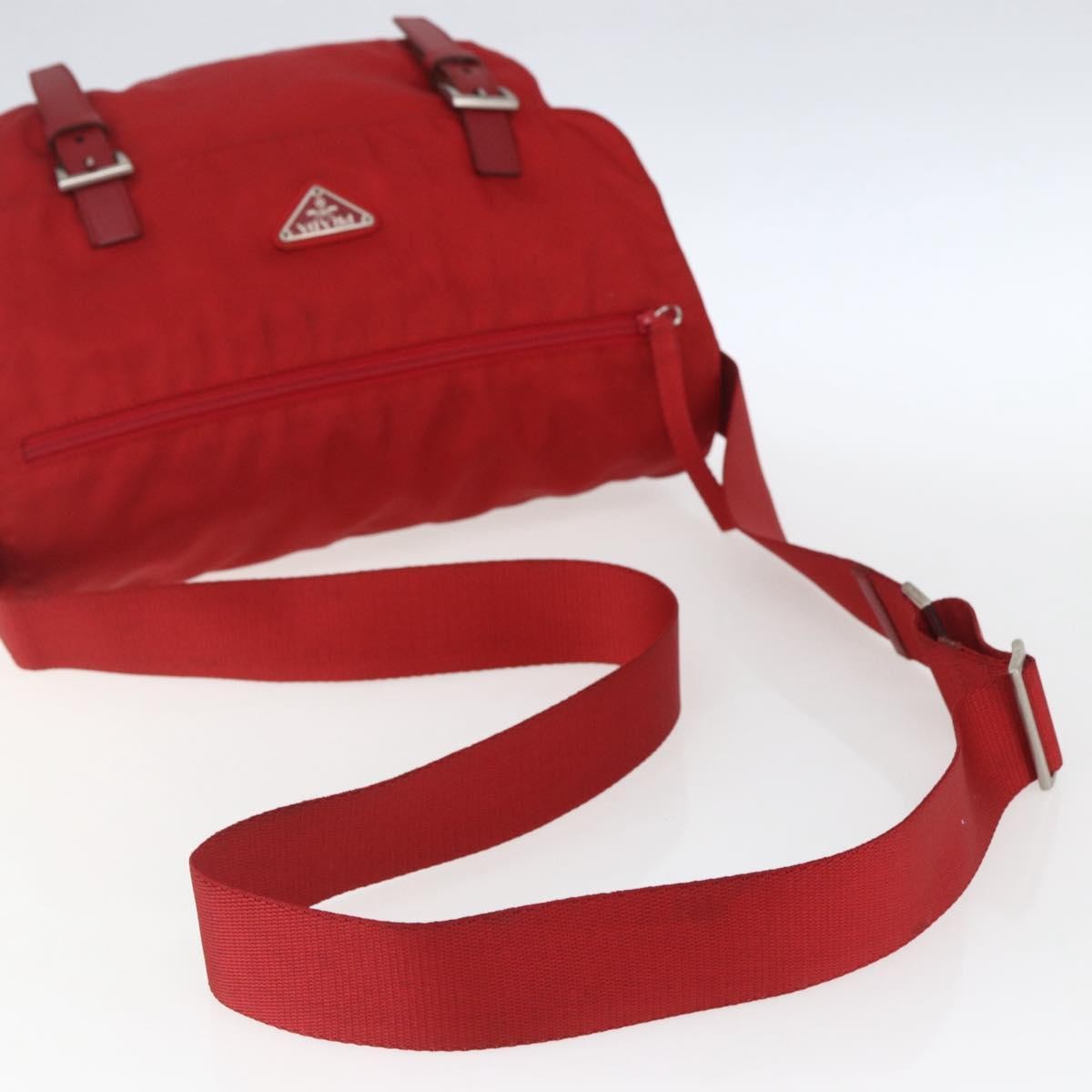 Prada Zip Buckle Messenger Bag Tessuto, Red, Nylon, Shoulder Bag
