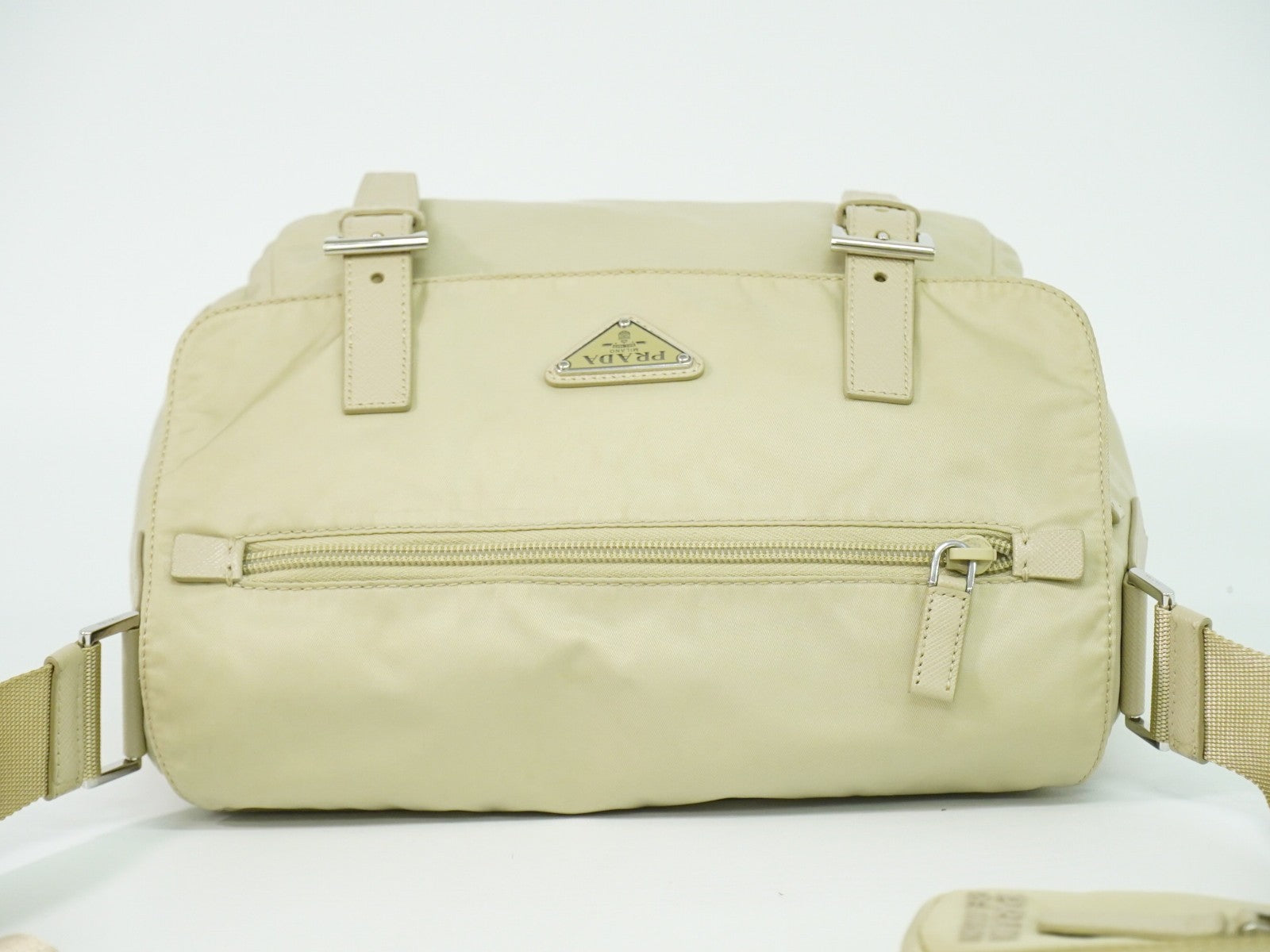 Prada Double Buckle Flap Messenger Bag Re-Nylon, BEIGE, NYLON, Shoulder bag