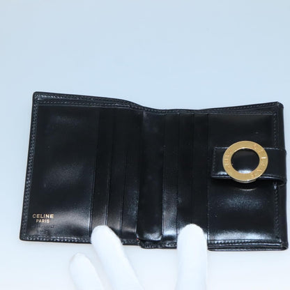 Celine Circle Logo Compact Wallet Leather, BLACK, LEATHER, Wallets