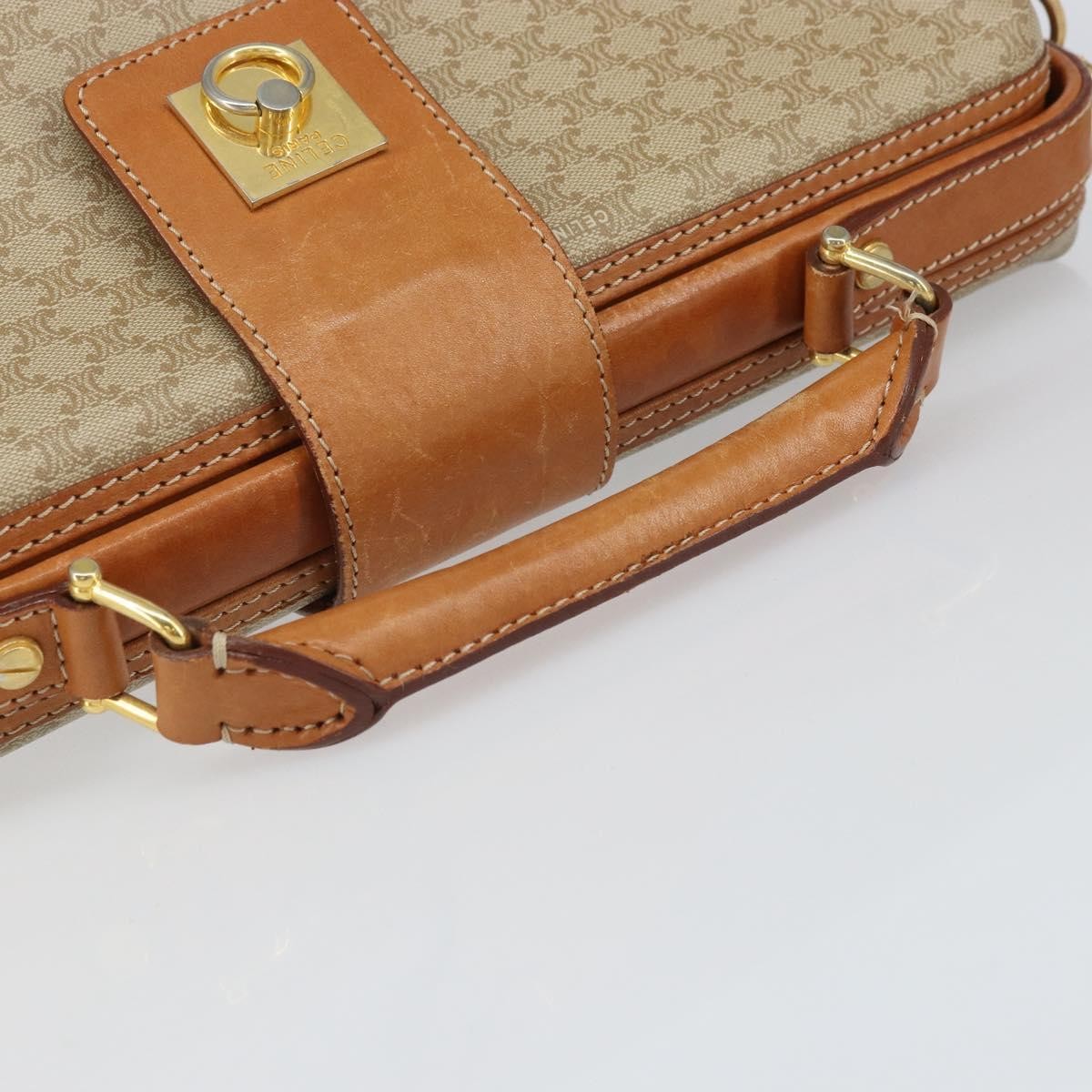 Celine Vintage Macadam Handbag Canvas and Leather, BEIGE, CANVAS, Handbag
