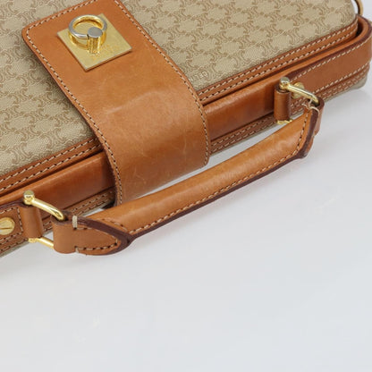 Celine Vintage Macadam Handbag Canvas and Leather, BEIGE, CANVAS, Handbag