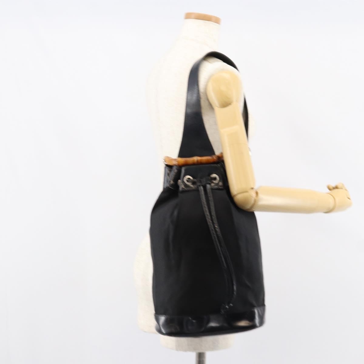 Gucci Vintage Bamboo Sling Backpack Nylon, BLACK, NYLON, Shoulder bag
