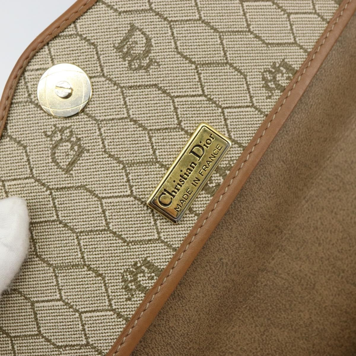 Christian Dior Vintage Honeycomb Shoulder Bag Canvas and Leather, BEIGE, CANVAS, Shoulder bag