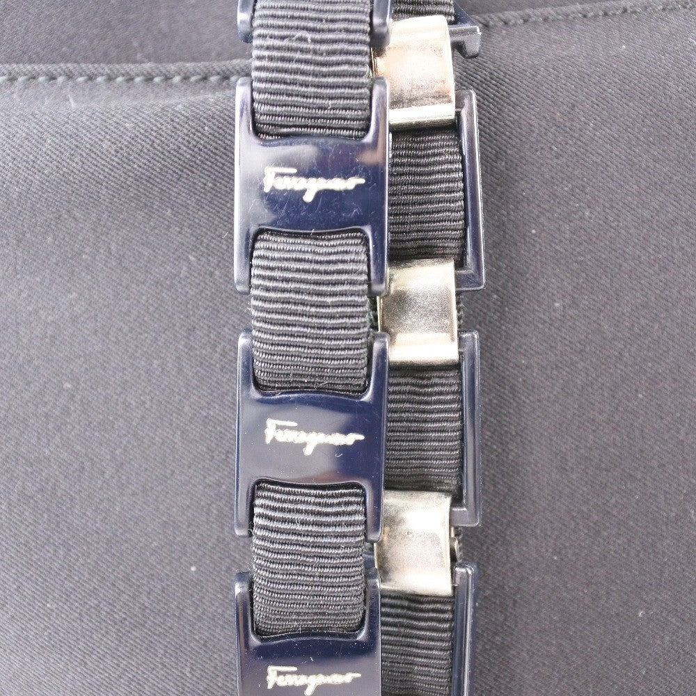 Salvatore Ferragamo Vala Shoulder Bag Canvas, BLACK, CANVAS, Shoulder bag