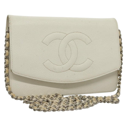 Chanel Vintage Timeless Wallet on Chain Caviar, WHITE, LEATHER, Clutche & pouche