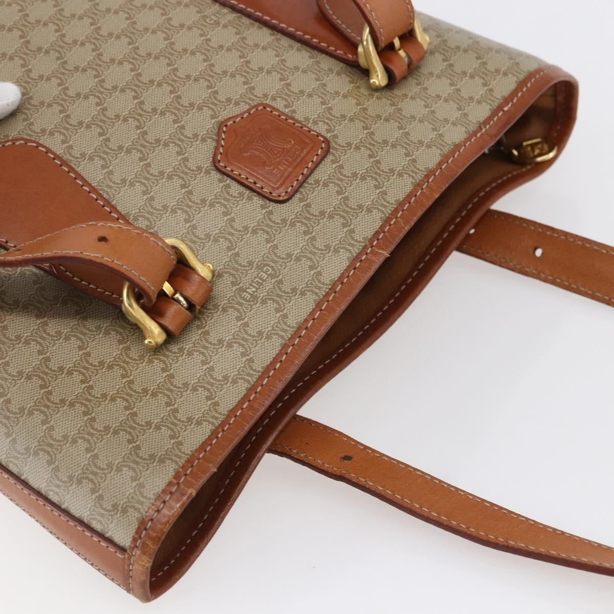 Celine Vintage Macadam Tote bag Canvas and Leather, BEIGE, CANVAS, Tote bag