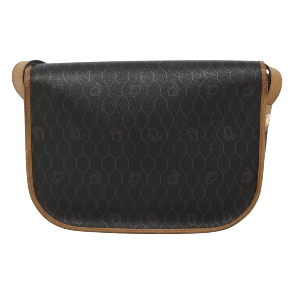 Christian Dior Vintage Honeycomb Flap Crossbody Bag Coated Canvas, BLACK, CANVAS, Crossbody bag