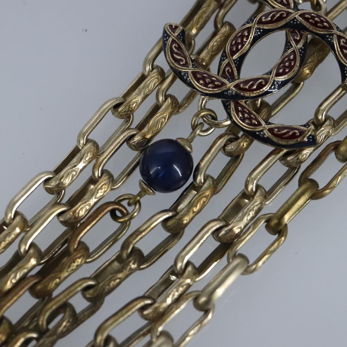 Chanel Vintage Double Strand CC Pendant Necklace Metal with Crystals, GOLD, METAL, Necklace