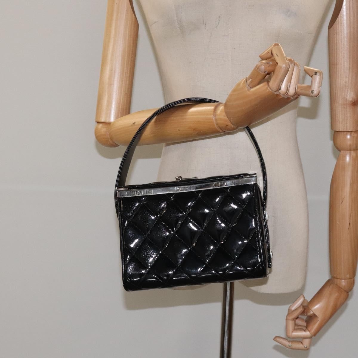 Chanel Vintage Metal Box Bag Quilted patent, Black, Patent Leather, Handbag