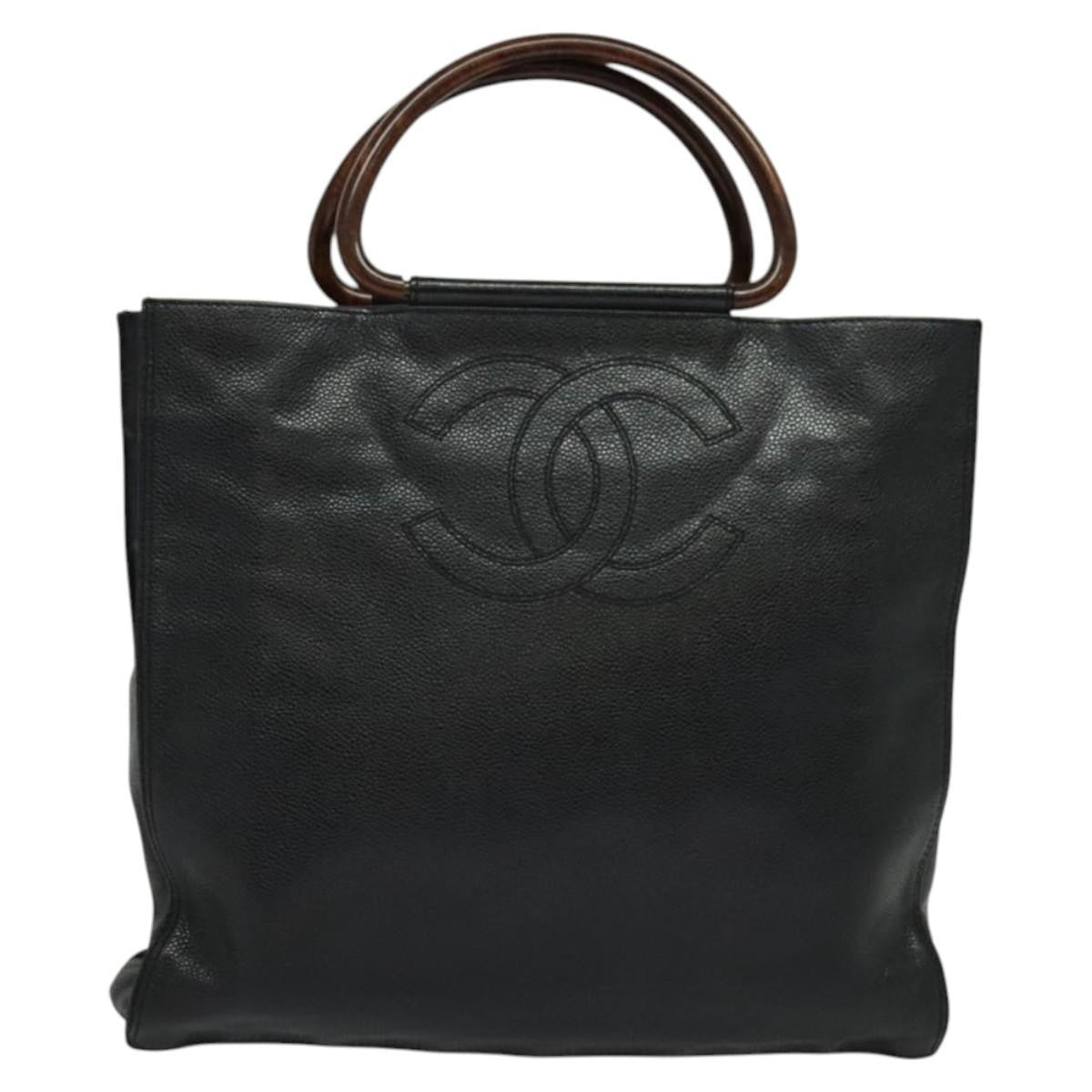 Chanel Vintage Wooden Ring Tote Caviar, BLACK, LEATHER, Tote bag