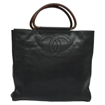 Chanel Vintage Wooden Ring Tote Caviar, BLACK, LEATHER, Tote bag