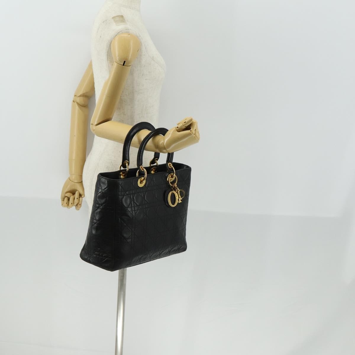 Christian Dior Vintage Lady Dior Bag Cannage Quilt Lambskin, BLACK, LEATHER, Handbag