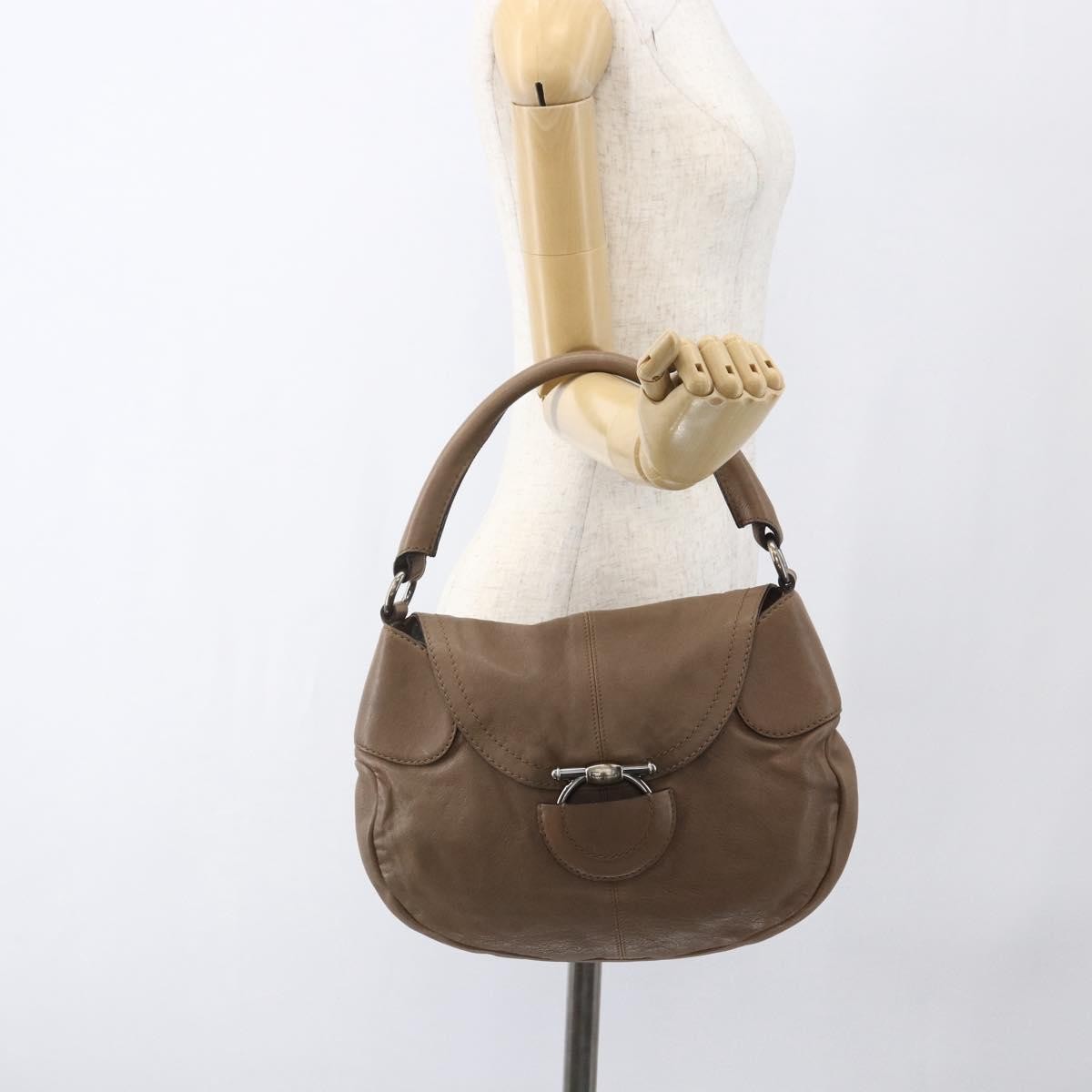 Salvatore Ferragamo Gancini Shoulder Bag Leather, BEIGE, LEATHER, Shoulder bag