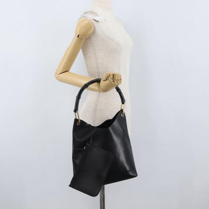 Gucci Vintage Bamboo Hobo Leather, BLACK, LEATHER, Tote bag
